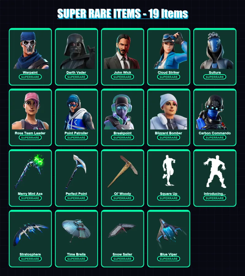 [PC/XBOX] | Warpaint | Darth Vader | John Wick | Cloud Striker | Sultura | 214 skin | 225 pickaxe | 228 emote | 175 glider | Lv2616 — Fortnite account