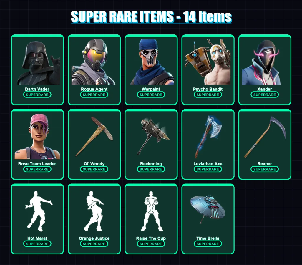 [PC/XBOX/PSN] | Darth Vader | Rogue Agent | Warpaint | Psycho Bandit | Xander | 172 skin | 179 pickaxe | 154 emote | 166 glider | Lv2246