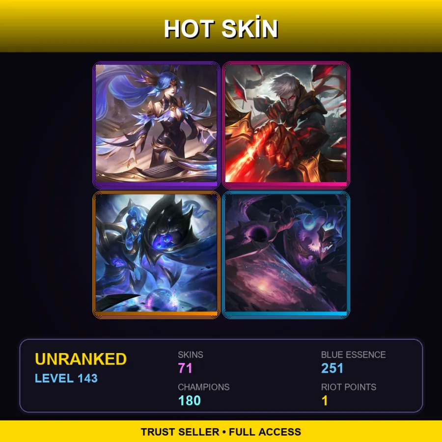 EUNE | Lv143 | Unranked | 71 Skin | 180 Champ — LoL account