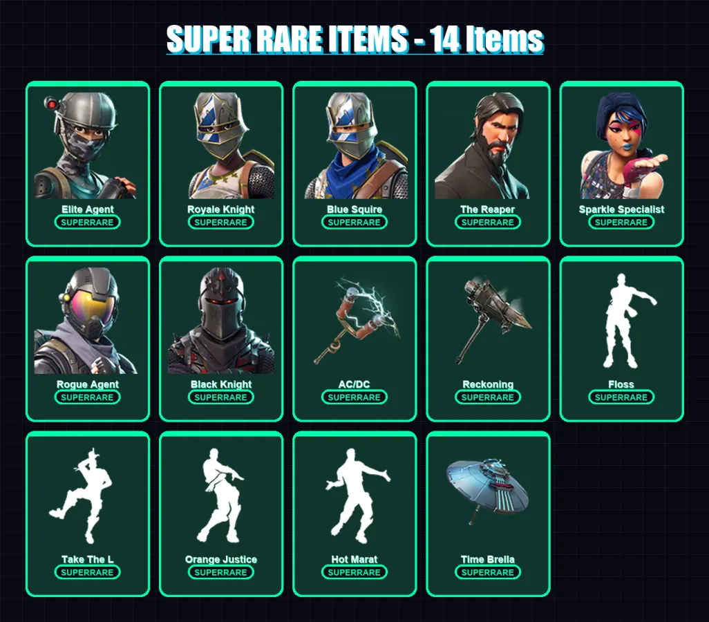 [PC] | Elite Agent | Royale Knight | Blue Squire | The Reaper | Sparkle Specialist | 62 skin | 44 pickaxe | 59 emote | 54 glider | Lv806