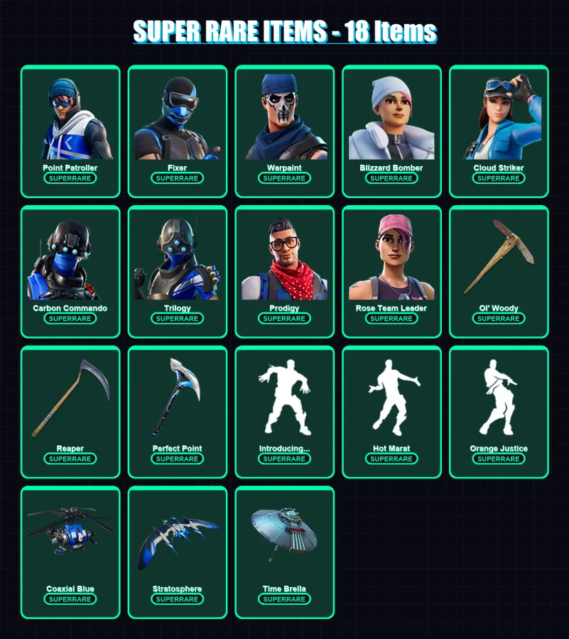 [PS4/PS5/XBOX/PC] | Point Patroller | Fixer | Warpaint | Blizzard Bomber | Cloud Striker | 186 skin | 250 pickaxe | 195 emote | 207 glider | Lv3057