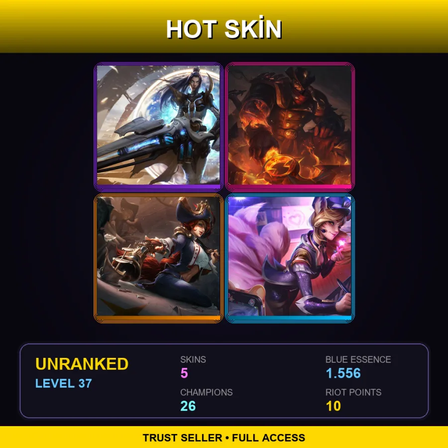 EUNE | Pulsefire Caitlyn | High Noon Darius | Waterloo Miss Fortune | Popstar Ahri | 5 Skin | 26 Champ | Lv37