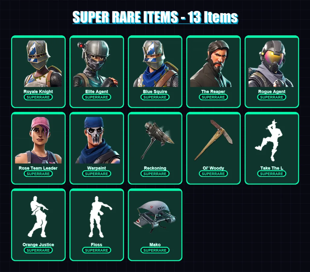 [PC/PSN] | Royale Knight | Elite Agent | Blue Squire | The Reaper | Rogue Agent | 49 skin | 36 pickaxe | 51 emote | 42 glider | Lv505
