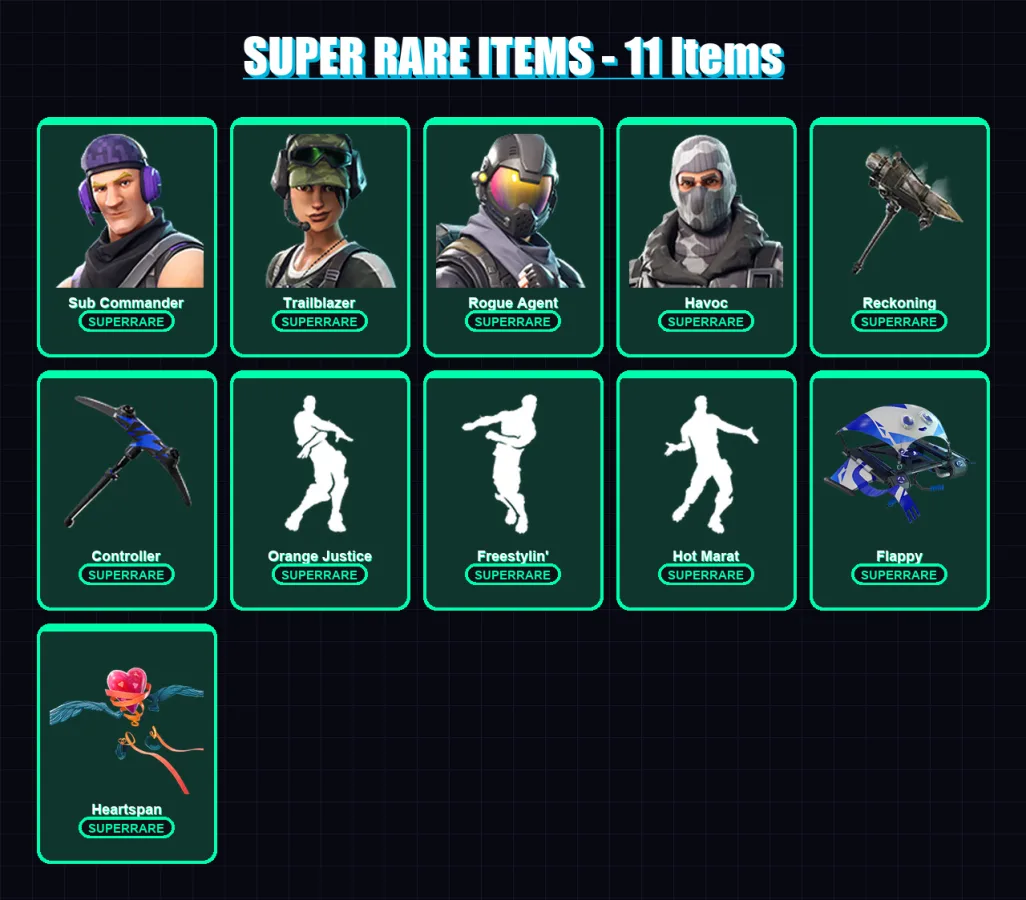 [PC/XBOX/PSN] | Sub Commander | Trailblazer | Rogue Agent | Havoc | Enforcer | 47 skin | 25 pickaxe | 39 emote | 38 glider | Lv524 — Fortnite account