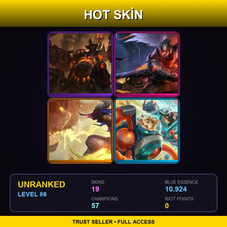 LAN | Lv86 | Unranked | 19 Skin | 57 Champ — LoL account