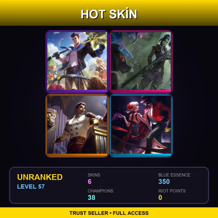 LAS | Lv57 | Unranked | 6 Skin | 38 Champ — LoL account