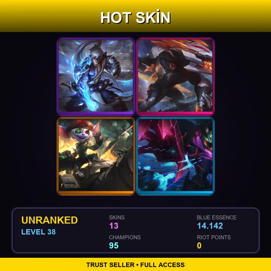 VN | Lv38 | Unranked | 13 Skin | 95 Champ — LoL account