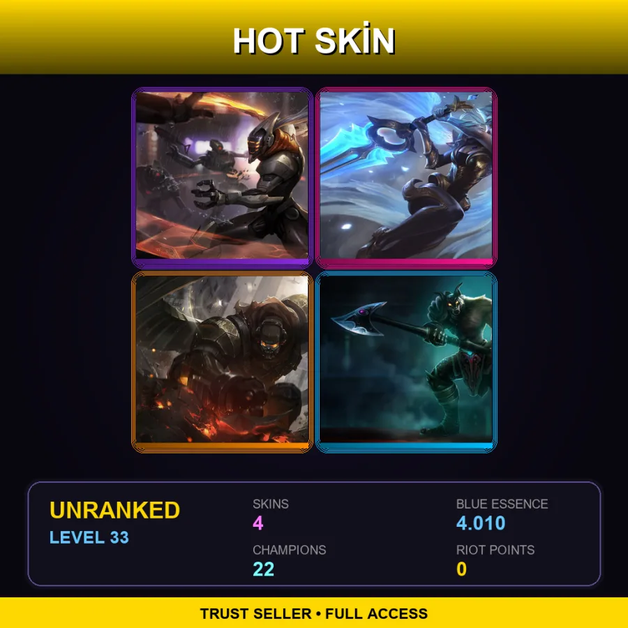 LAS | Lv33 | Unranked | 4 Skin | 22 Champ — LoL account