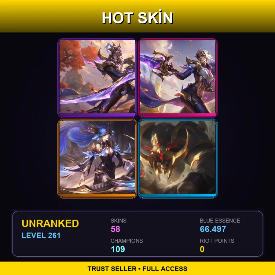 LAN | Lv261 | Unranked | 58 Skin | 109 Champ — LoL account