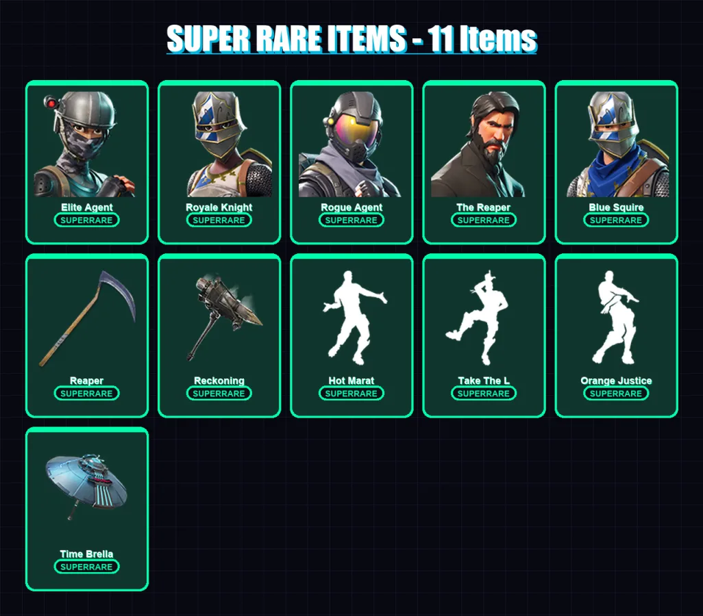 [PC/PSN] | Elite Agent | Royale Knight | Rogue Agent | The Reaper | Blue Squire | 112 skin | 101 pickaxe | 115 emote | 101 glider | Lv1705