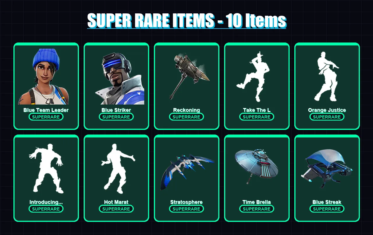[PS4/PS5/XBOX/PC] | Blue Team Leader | Blue Striker | Hybrid | Calamity | Blackheart | 60 skin | 116 pickaxe | 85 emote | 105 glider | Lv1195