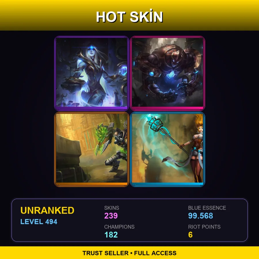 EUW | Lv494 | Unranked | 239 Skin | 182 Champ