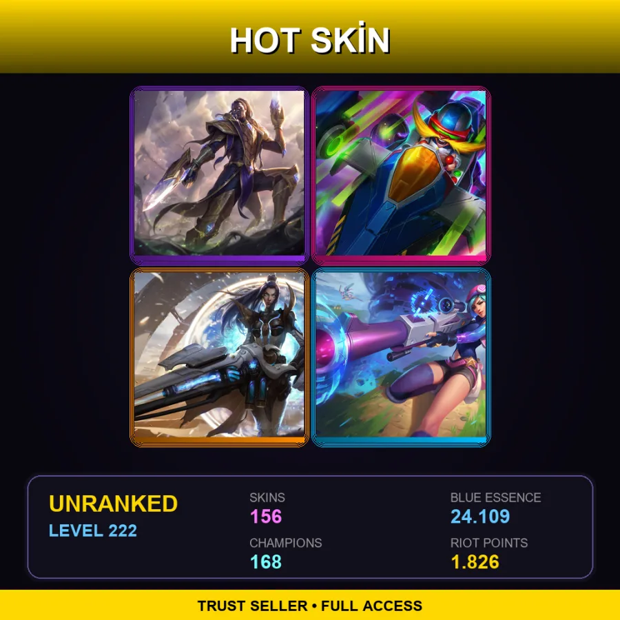 EUW | Lv222 | Unranked | 156 Skin | 168 Champ — LoL account