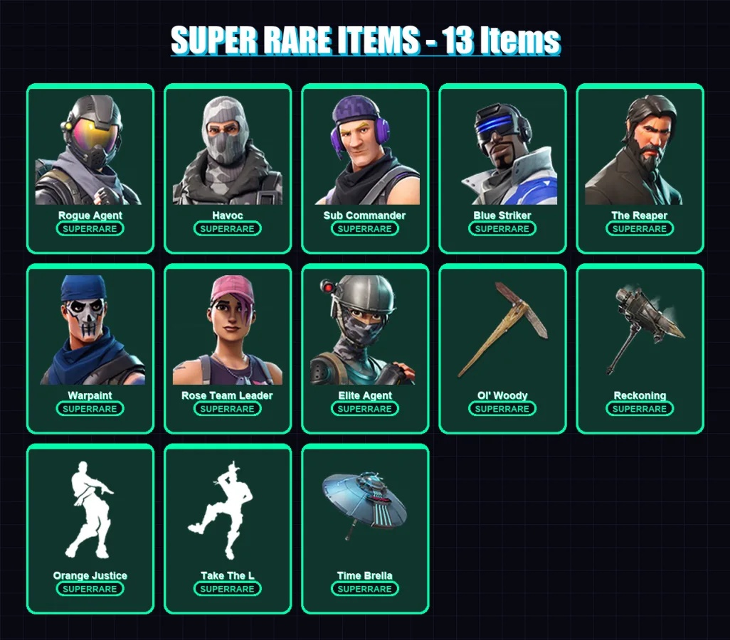 [PS4/PS5/XBOX/PC] | Rogue Agent | Havoc | Sub Commander | Blue Striker | The Reaper | 89 skin | 98 pickaxe | 62 emote | 82 glider | Lv1177 — Fortnite account