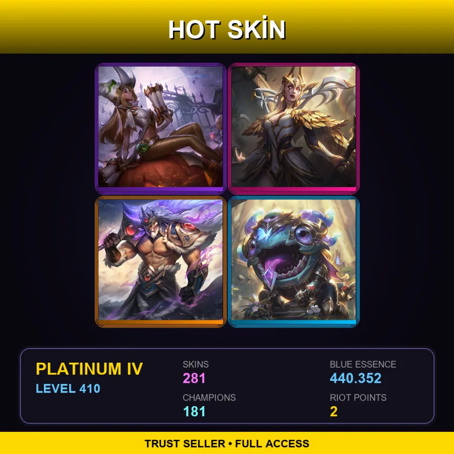 EUW | Lv410 | Platinum IV | 281 Skin | 181 Champ