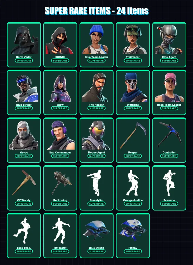 [PC/XBOX/PSN] | Darth Vader | IKONIK | Blue Team Leader | Trailblazer | Elite Agent | 173 skin | 123 pickaxe | 146 emote | 115 glider | Lv1664