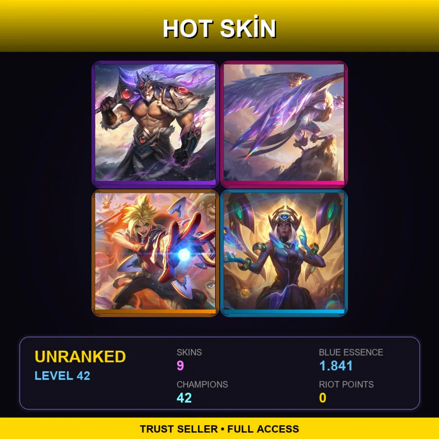 EUW | Lv42 | Unranked | 9 Skin | 42 Champ — LoL account