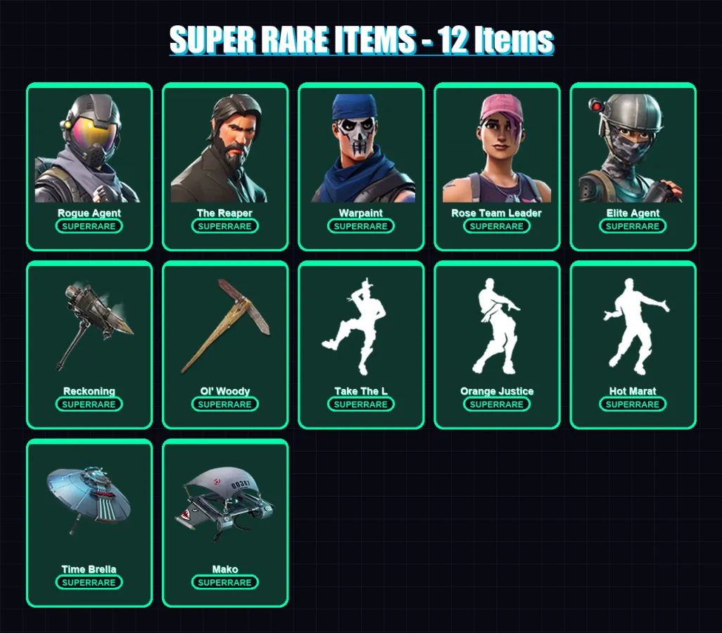 [PC/XBOX] | OG Skull Trooper | Rogue Agent | The Reaper | Warpaint | Rose Team Leader | 75 skin | 112 pickaxe | 124 emote | 111 glider | Lv1667