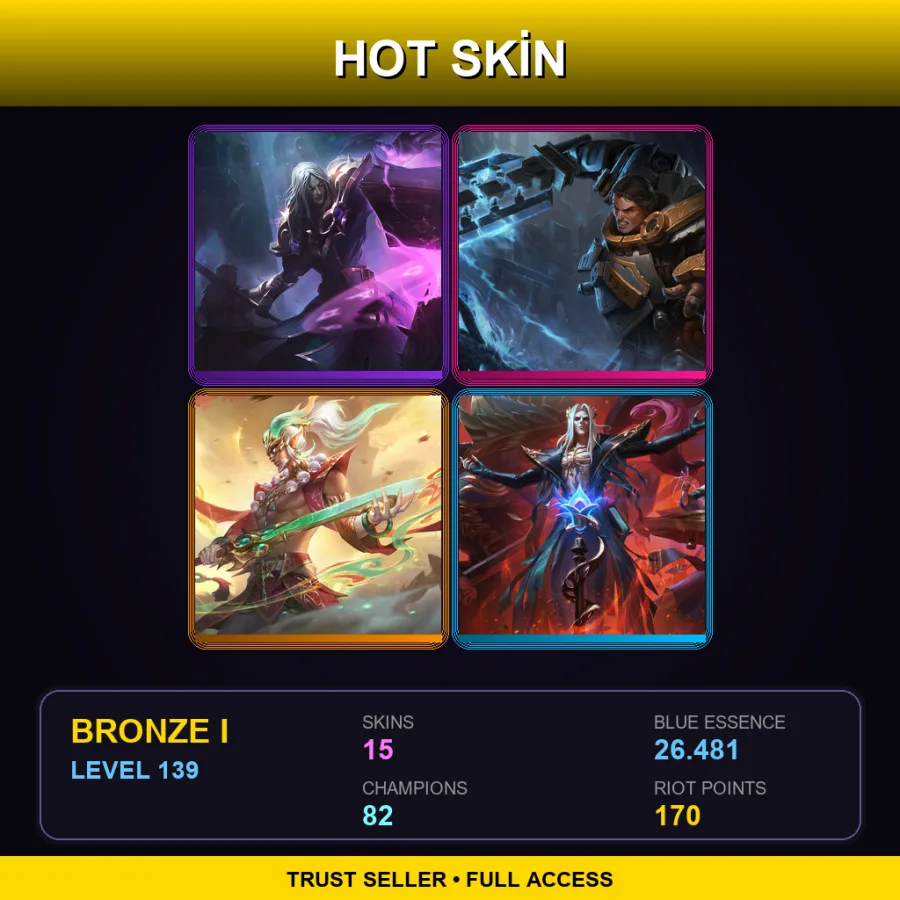 EUW | Karthus Lightsbane | Steel Legion Garen | Heavenscale Master Yi | Pentakill III: Lost Chapter Karthus | 15 Skin | 82 Champ | Bronze I | Lv139