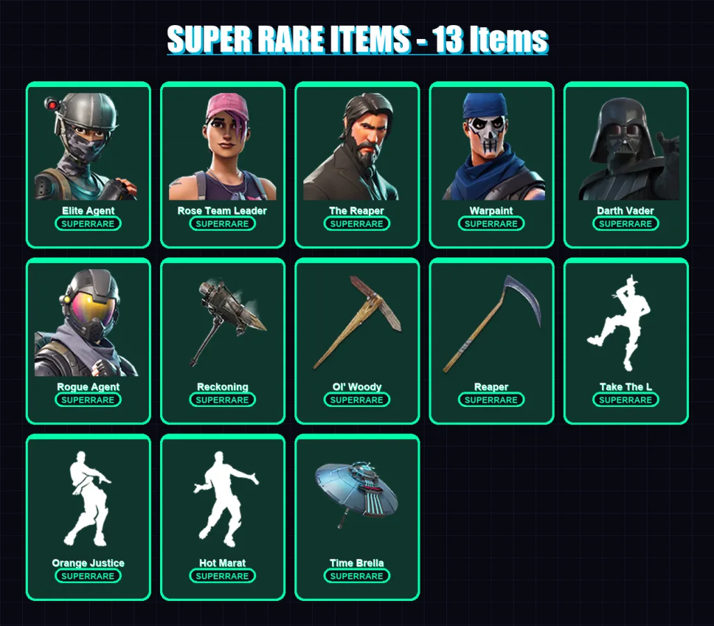 [PC/XBOX/PSN] | Elite Agent | Rose Team Leader | The Reaper | Warpaint | Darth Vader | 96 skin | 137 pickaxe | 83 emote | 115 glider | Lv1527