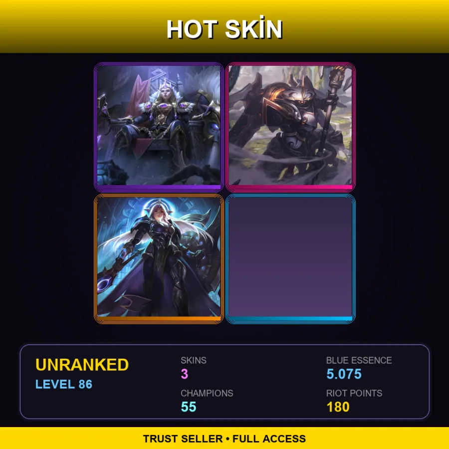 TR | Victorious Sejuani | Mecha Kingdoms Jax | Lunar Eclipse Leona | 3 Skin | 55 Champ | Lv86