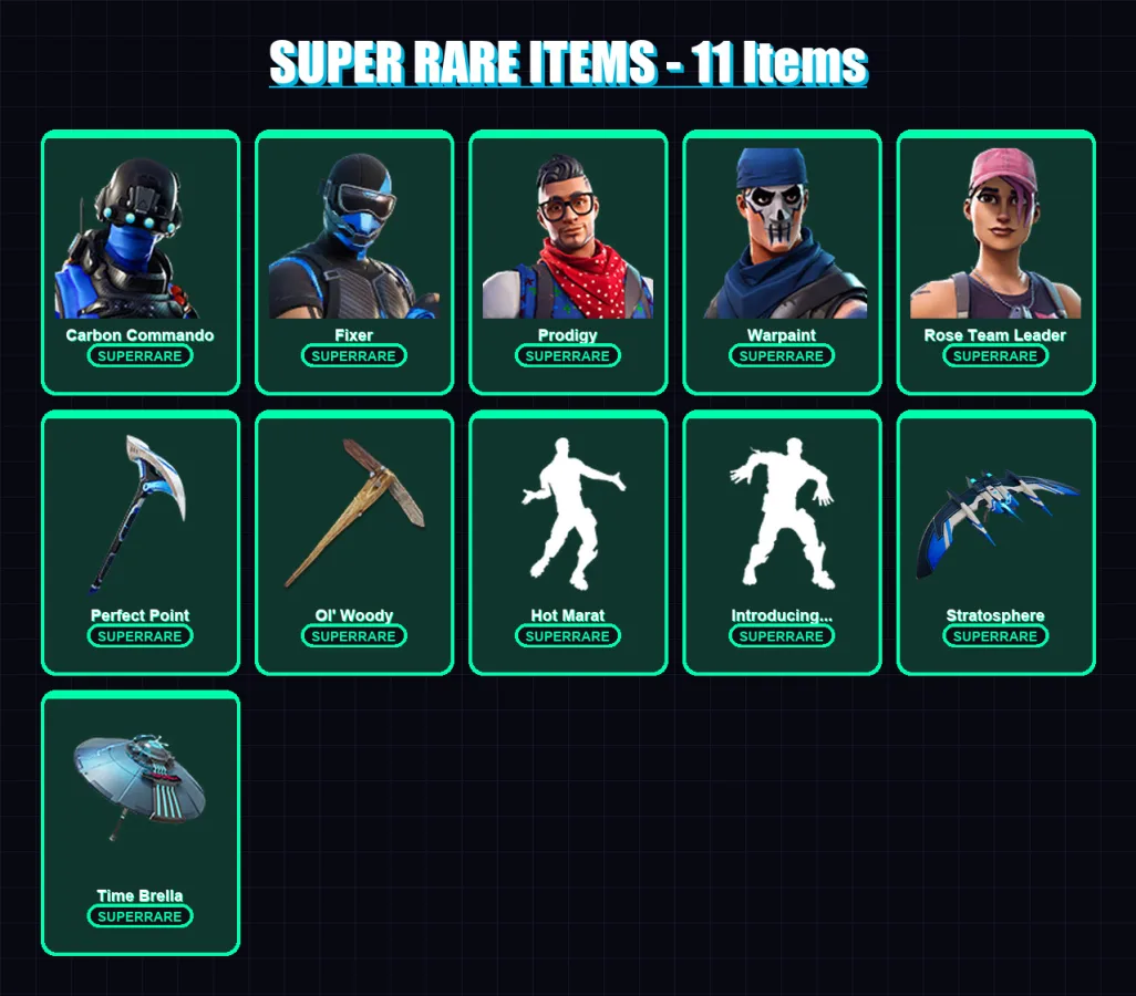 [PS4/PS5/XBOX/PC] | Carbon Commando | Fixer | Prodigy | Warpaint | Rose Team Leader | 23 skin | 44 pickaxe | 43 emote | 42 glider | Lv597 — Fortnite account