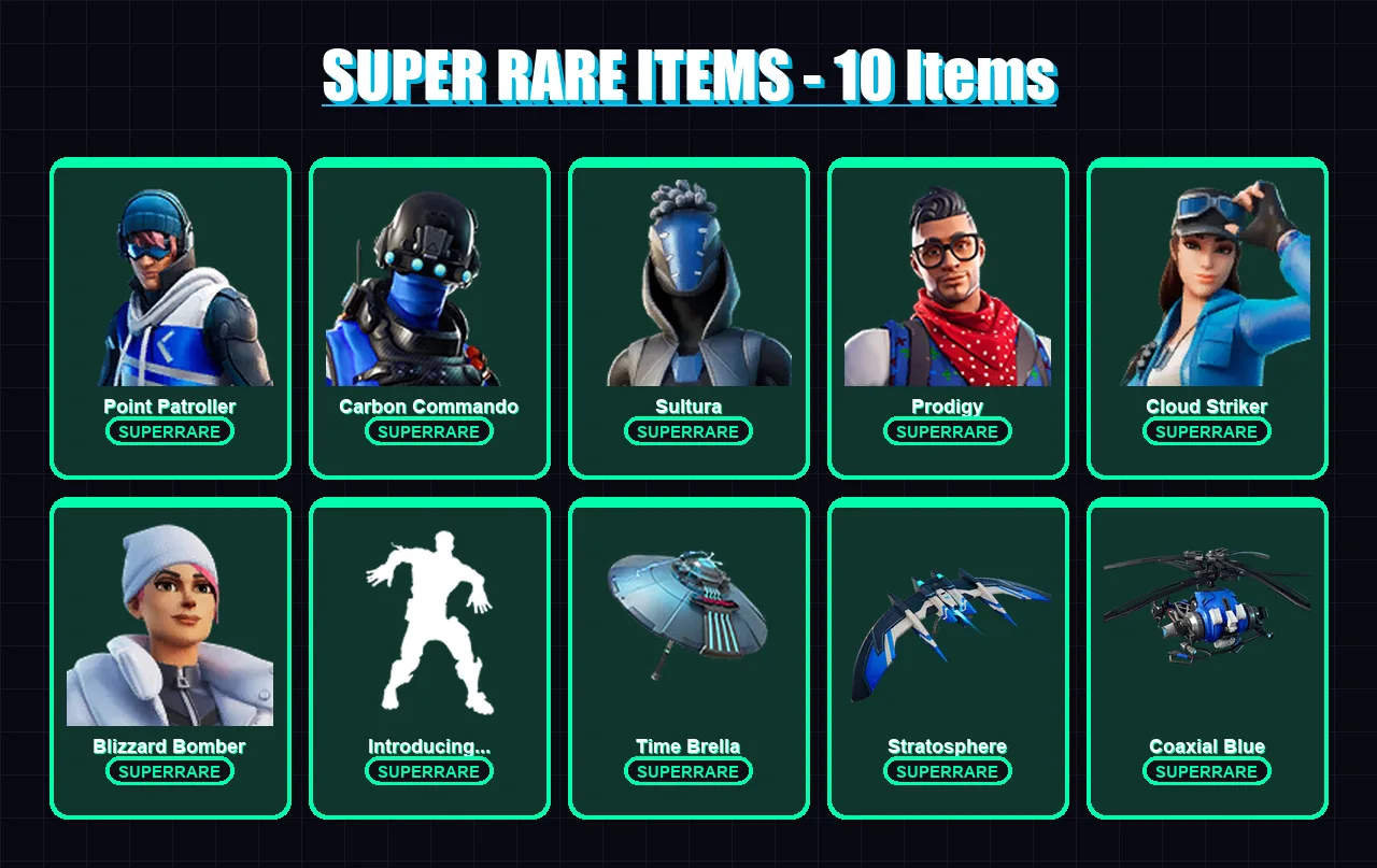 [PS4/PS5/XBOX/PC] | Point Patroller | Carbon Commando | Sultura | Prodigy | Cloud Striker | 31 skin | 93 pickaxe | 56 emote | 80 glider | Lv1114