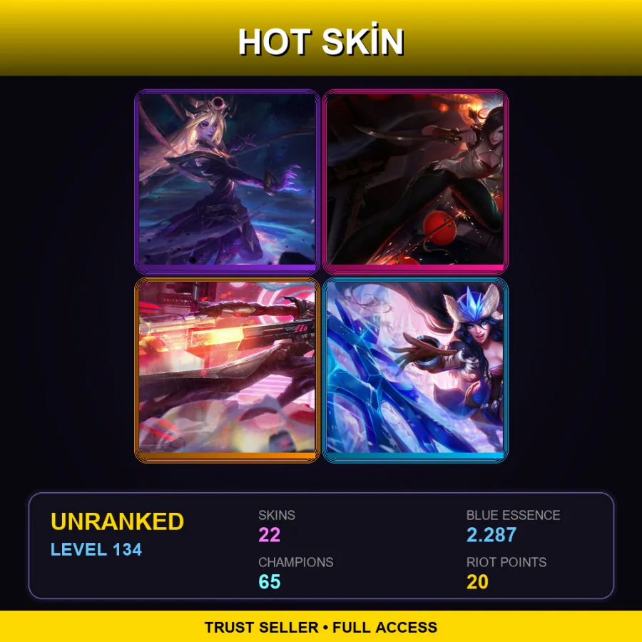 EUW | Dark Cosmic Lux | Warring Kingdoms Katarina | PROJECT: Lucian | Snowstorm Sivir | 22 Skin | 65 Champ | Lv134