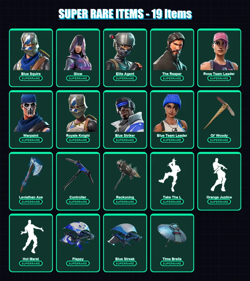 [SWITCH/XBOX/PC] | Blue Squire | Glow | Elite Agent | The Reaper | Rose Team Leader | 145 skin | 121 pickaxe | 128 emote | 126 glider | Lv1903