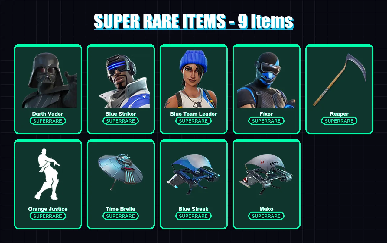 [PS4/PS5/XBOX/PC] | Darth Vader | Blue Striker | Blue Team Leader | Fixer | Joey | 178 skin | 215 pickaxe | 114 emote | 168 glider | Lv2606