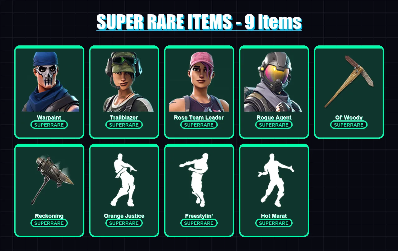 [PC/XBOX/PSN] | Warpaint | Trailblazer | Rose Team Leader | Rogue Agent | Frozen Raven | 72 skin | 53 pickaxe | 90 emote | 61 glider | Lv875
