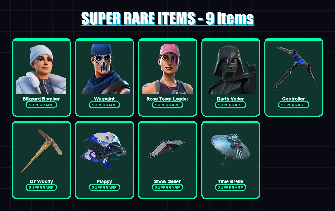 [PS4/PS5/XBOX/PC] | Blizzard Bomber | Warpaint | Rose Team Leader | Darth Vader | Era | 354 skin | 412 pickaxe | 334 emote | 269 glider | Lv4471