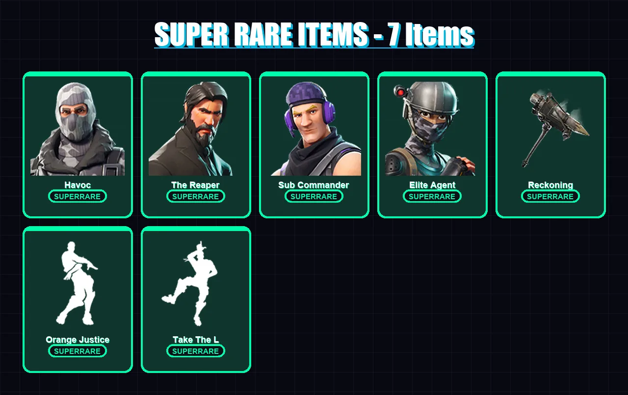 [PC/XBOX/PSN] | Havoc | The Reaper | Sub Commander | Elite Agent | Dark Voyager | 21 skin | 14 pickaxe | 20 emote | 16 glider | Lv247
