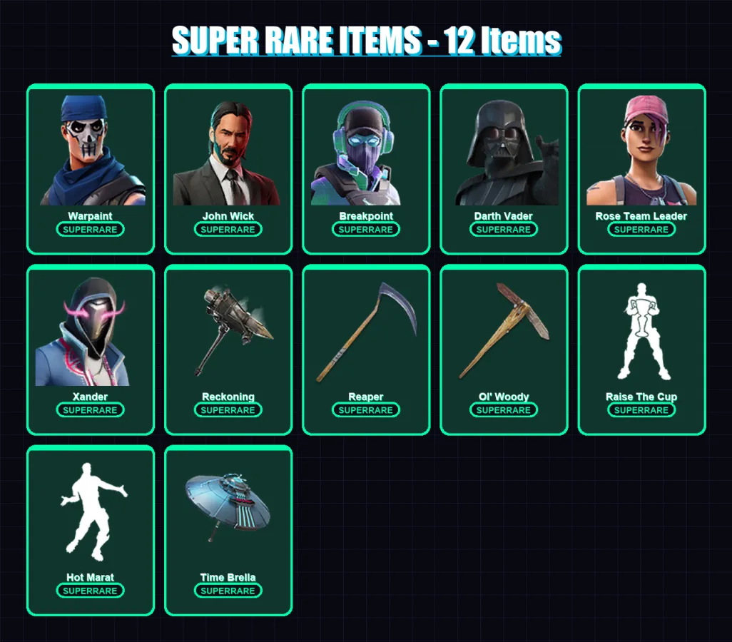 [PC/PSN] | Warpaint | John Wick | Breakpoint | Darth Vader | Rose Team Leader | 255 skin | 288 pickaxe | 223 emote | 226 glider | Lv3609