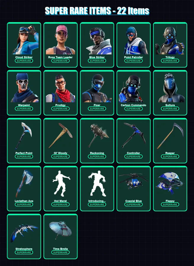 [PS4/PS5/PC] | Cloud Striker | Rose Team Leader | Blue Striker | Point Patroller | Trilogy | 251 skin | 267 pickaxe | 202 emote | 197 glider | Lv312