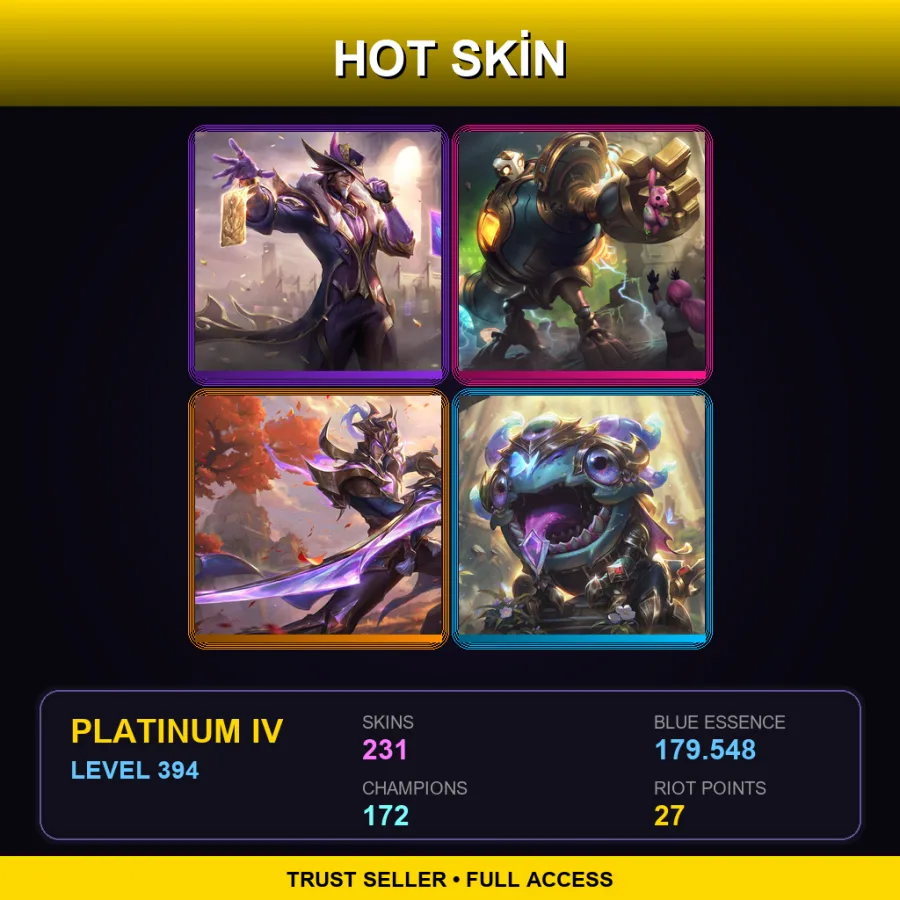 EUW | Lv394 | Platinum IV | 231 Skin | 172 Champ