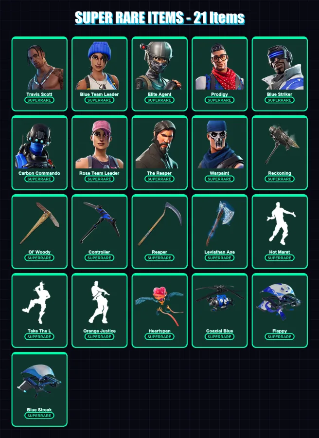[PS4/PS5/XBOX/PC] | Travis Scott | Blue Team Leader | Elite Agent | Prodigy | Blue Striker | 135 skin | 120 pickaxe | 113 emote | 120 glider | Lv173