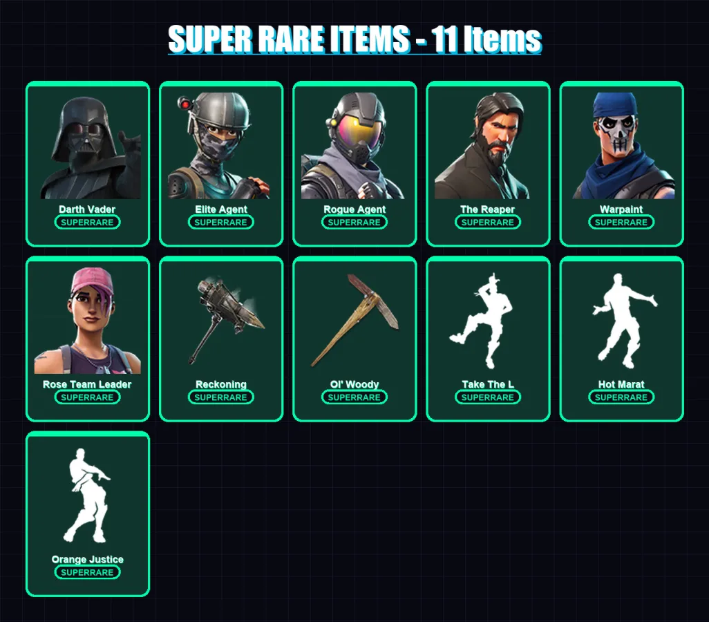 [PC/XBOX/PSN] | Darth Vader | Elite Agent | Rogue Agent | The Reaper | Warpaint | 103 skin | 78 pickaxe | 96 emote | 89 glider | Lv1117