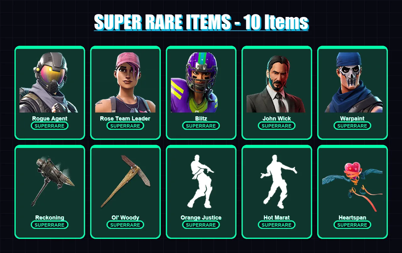 [PS4/PS5/XBOX/PC] | Rogue Agent | Rose Team Leader | Blitz | John Wick | Warpaint | 77 skin | 40 pickaxe | 78 emote | 48 glider | Lv372
