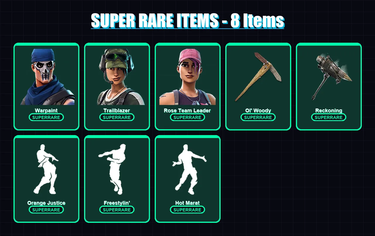 [PC/XBOX/PSN] | Warpaint | Trailblazer | Rose Team Leader | Calamity | Omega | 32 skin | 29 pickaxe | 32 emote | 27 glider | Lv290