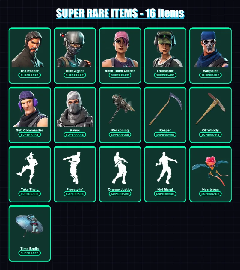 [PC/PSN] | The Reaper | Elite Agent | Rose Team Leader | Trailblazer | Warpaint | 115 skin | 92 pickaxe | 114 emote | 109 glider | Lv1676