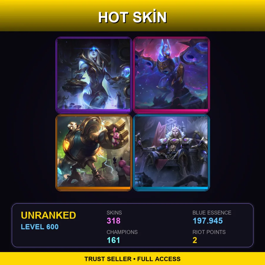 SG | Lv600 | Unranked | 318 Skin | 161 Champ