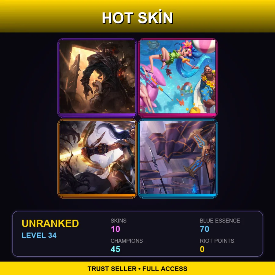 LAN | Lv34 | Unranked | 10 Skin | 45 Champ — LoL account