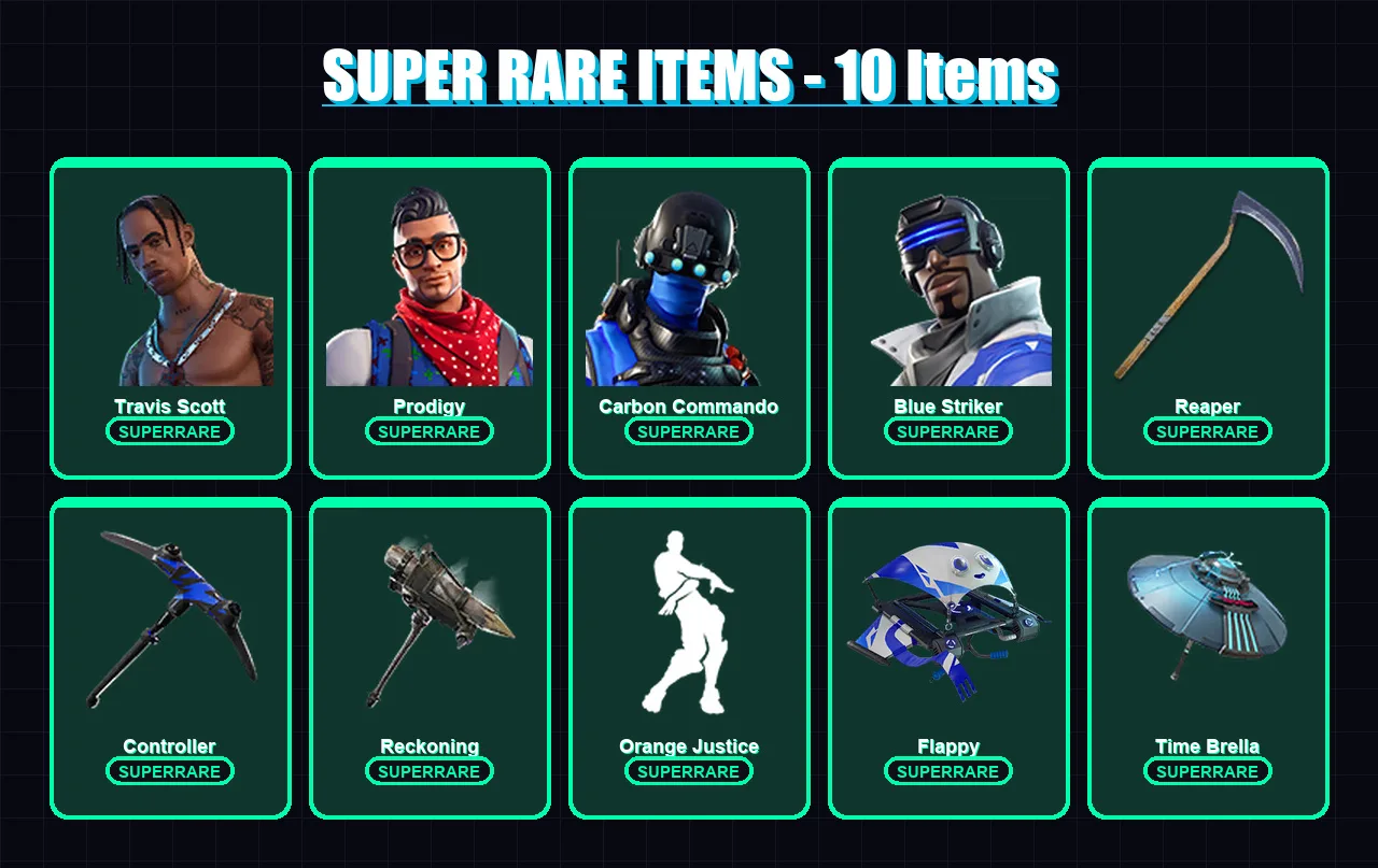 [PS4/PS5/XBOX/PC] | Travis Scott | Prodigy | Carbon Commando | Blue Striker | Red Knight | 51 skin | 51 pickaxe | 61 emote | 56 glider | Lv785