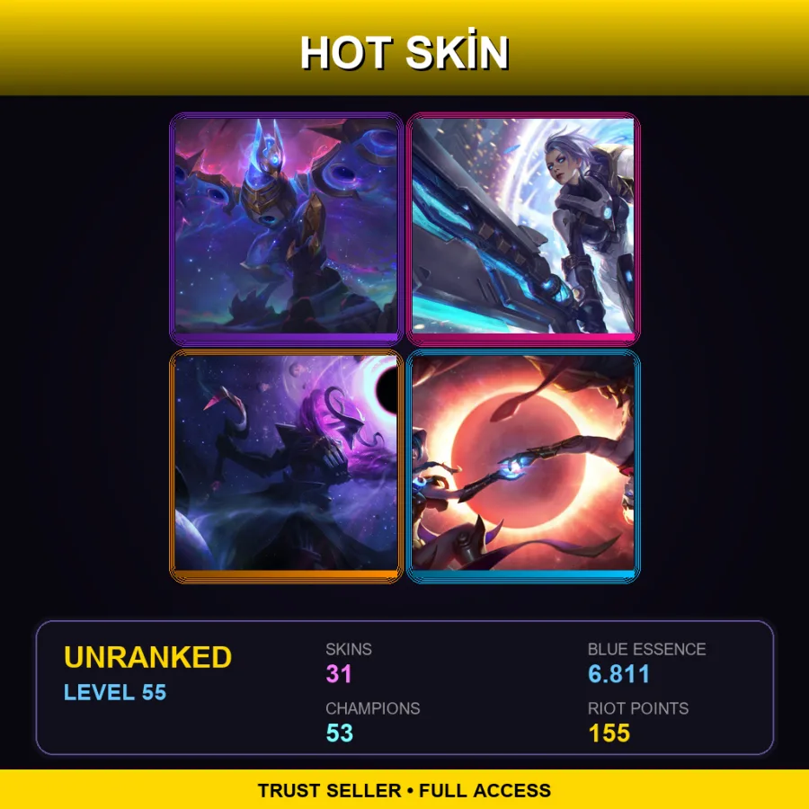 SG | Lv55 | Unranked | 31 Skin | 53 Champ — LoL account