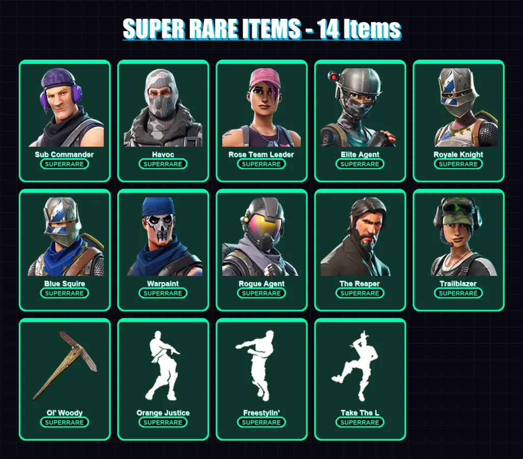 [PC/XBOX/PSN] | Sub Commander | Havoc | Rose Team Leader | Elite Agent | Royale Knight | 70 skin | 80 pickaxe | 68 emote | 82 glider | Lv1201