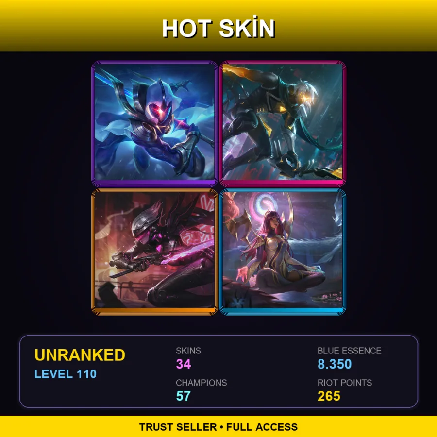 EUW | Lv110 | Unranked | 34 Skin | 57 Champ