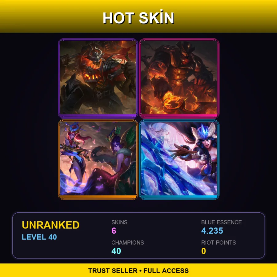 EUW | Lv40 | Unranked | 6 Skin | 40 Champ — LoL account