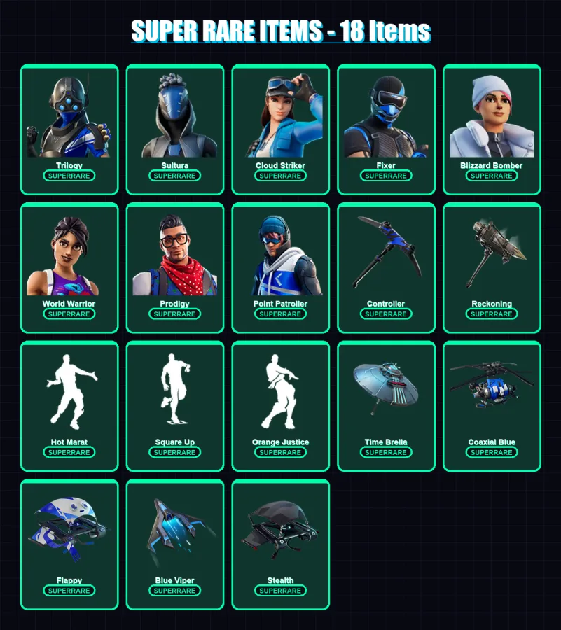 [PS4/PS5/XBOX/PC] | Trilogy | Sultura | Cloud Striker | Fixer | Blizzard Bomber | 158 skin | 158 pickaxe | 166 emote | 145 glider | Lv1997