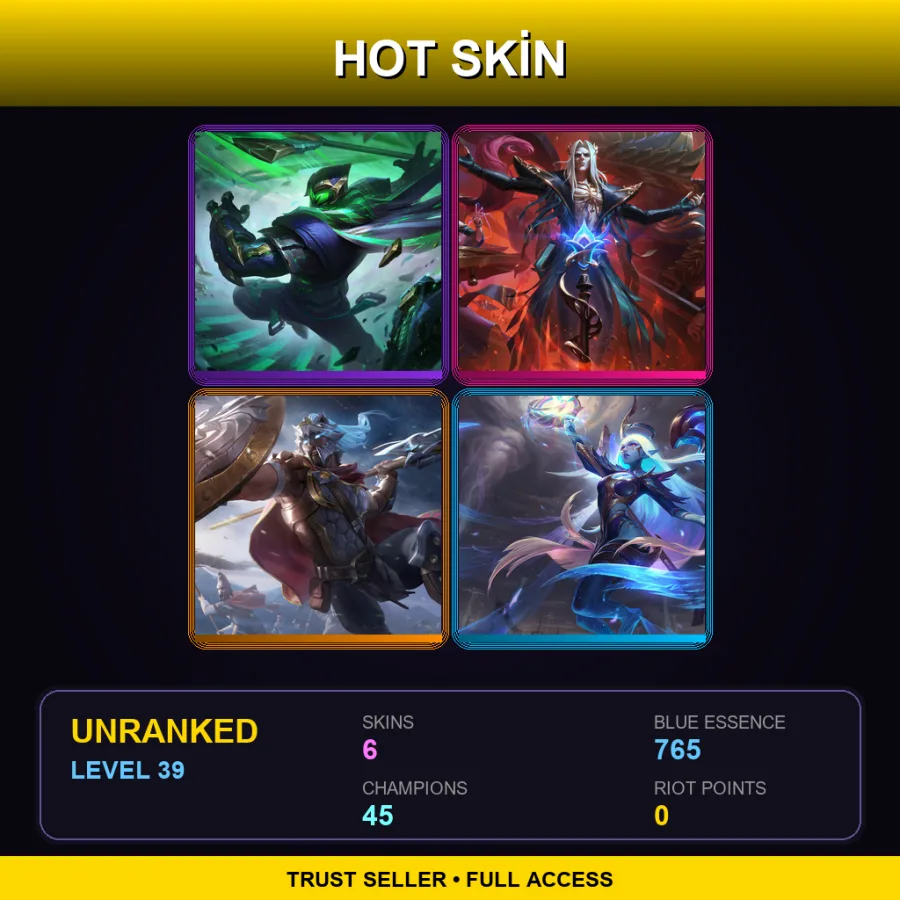 EUW | Lv39 | Unranked | 6 Skin | 45 Champ — LoL account